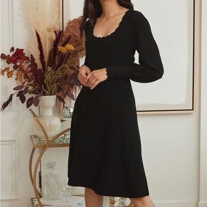 RW&CO Black Square Neck Flare Skirt Puffed Sleeve Sweater Dress Size M
